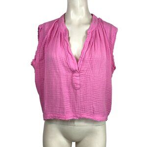 9 SEED- WOMEN'S M/L -PINK V NECK SHORT SLEEVE COTTON CROP TOP